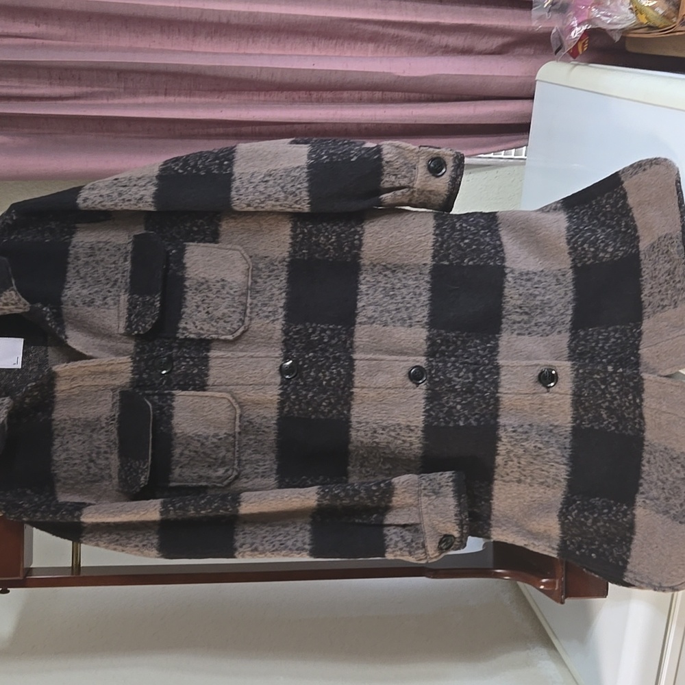 SO Black and Gray Plaid Coat